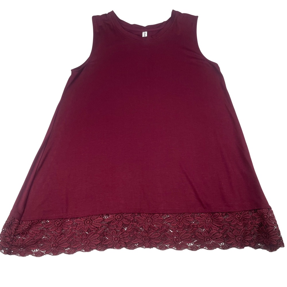 Zenana Signature Burgundy Lace Trim Sleeveless Tunic Tank Top Womens Large